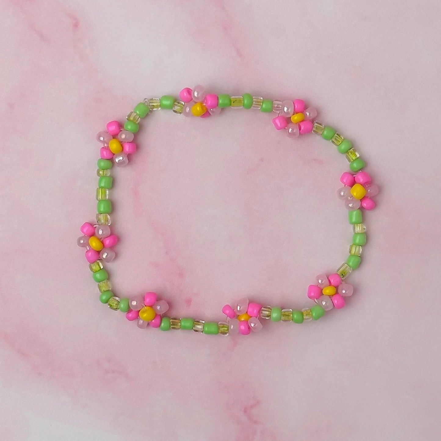 Pink Daisy | Handmade Beaded Bracelet