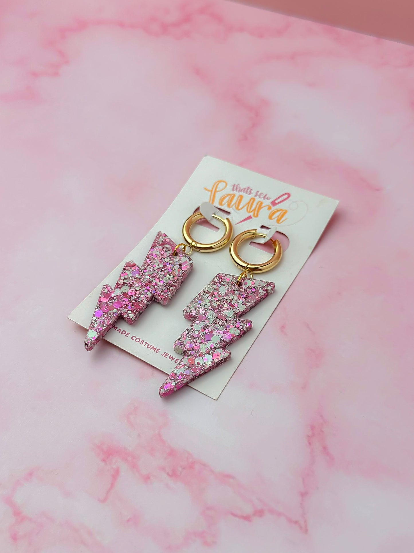 Lizzie M lighting bolts - Pink & pastel green Resin Earrings