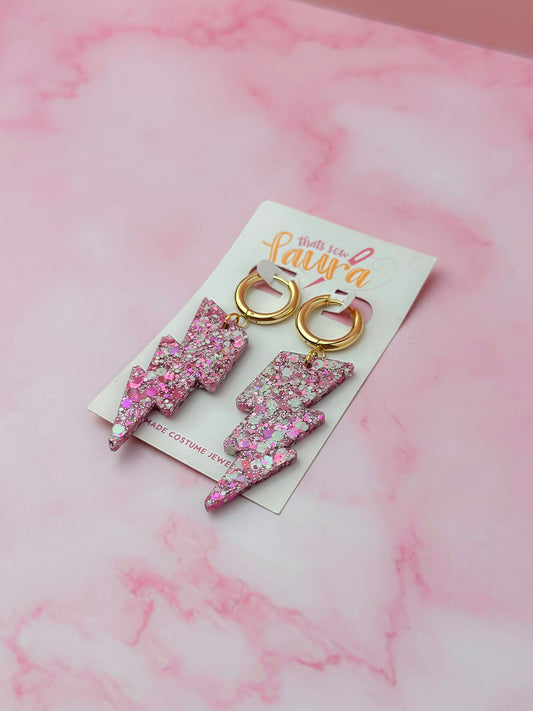 Lizzie M lighting bolts - Pink & pastel green Resin Earrings