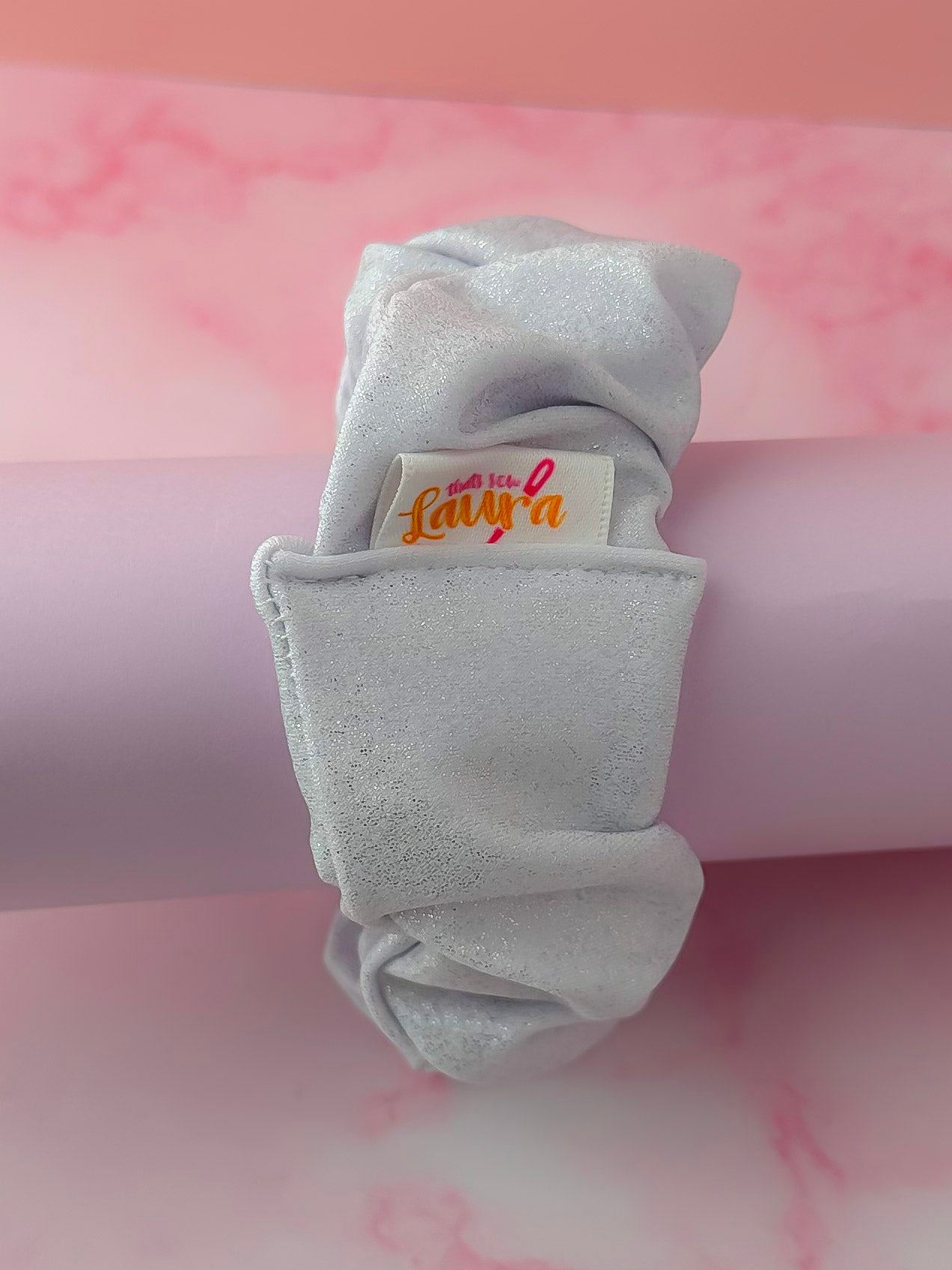 Skylar - Silver glitter dance fabric Wide scrunchie