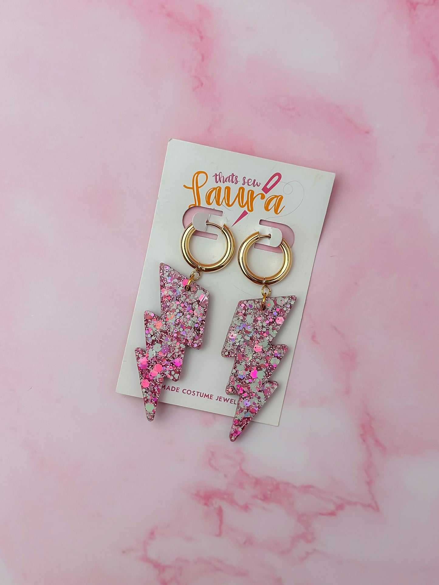 Lizzie M lighting bolts - Pink & pastel green Resin Earrings