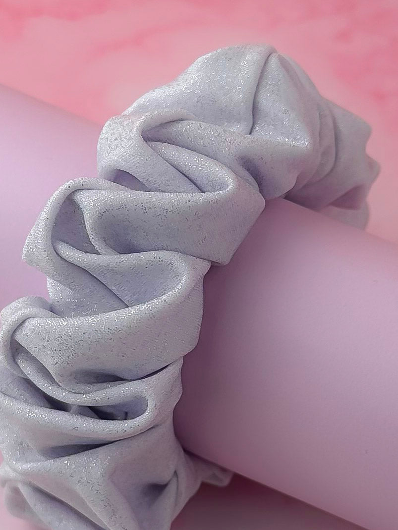 Skylar - Silver glitter dance fabric Wide scrunchie