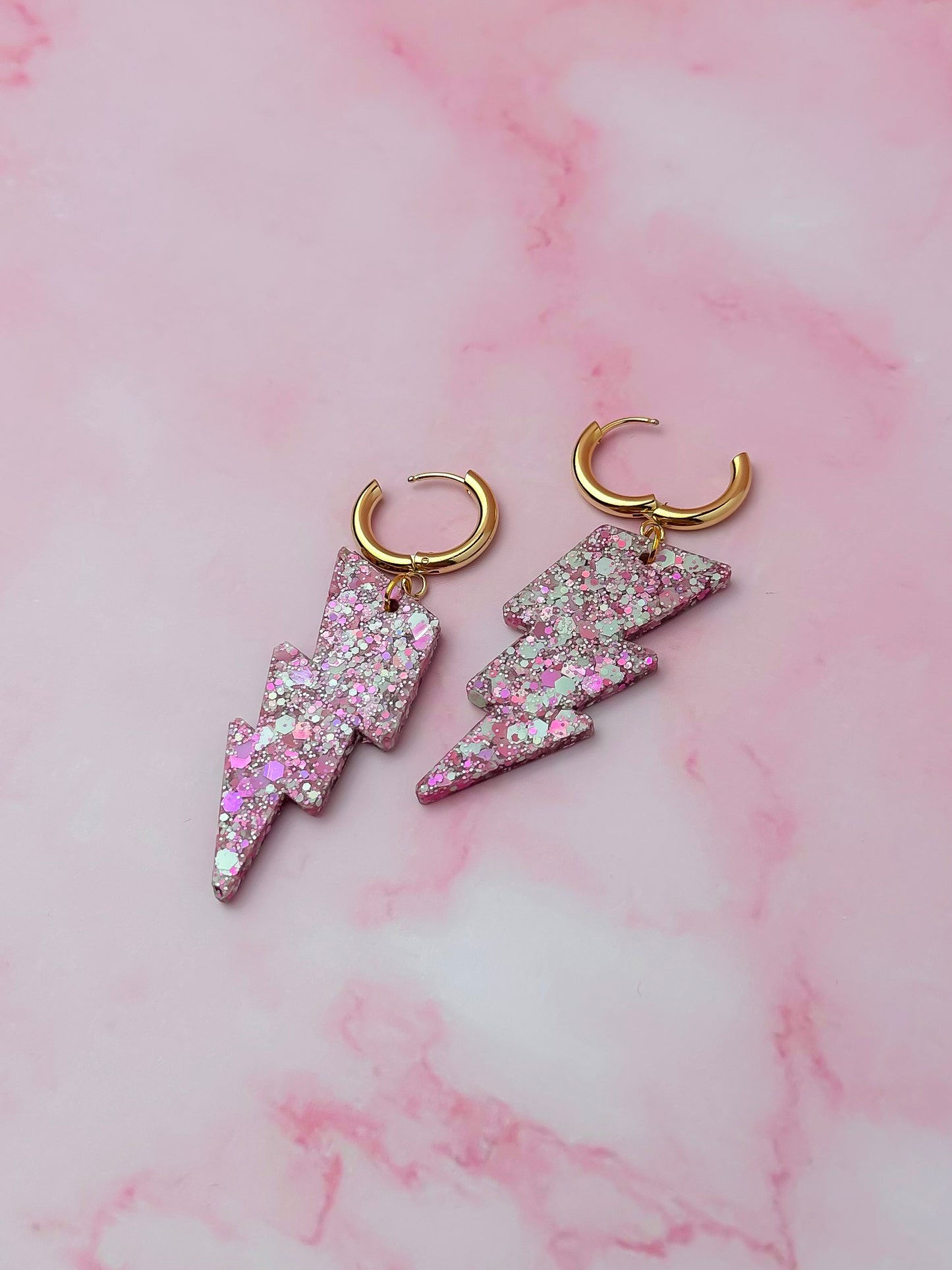 Lizzie M lighting bolts - Pink & pastel green Resin Earrings