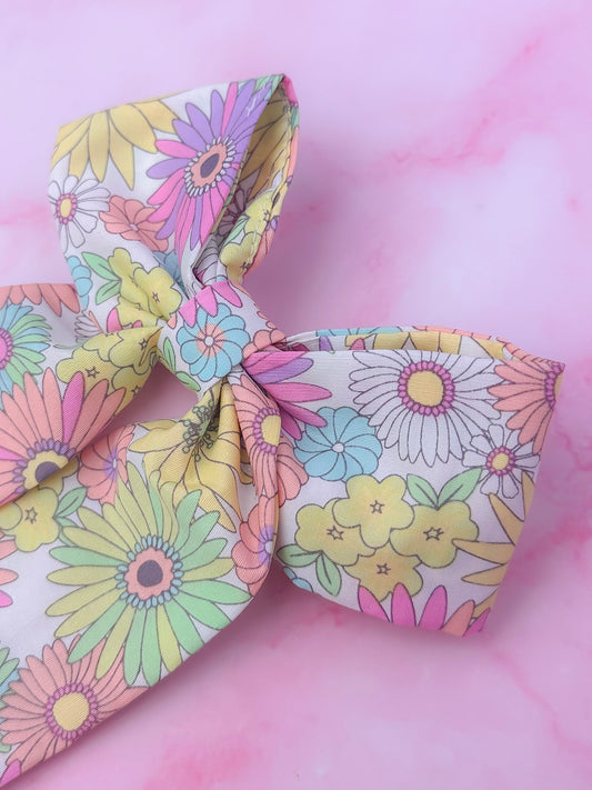 Flower Power - Pink and colourful flower print long Hair Bow