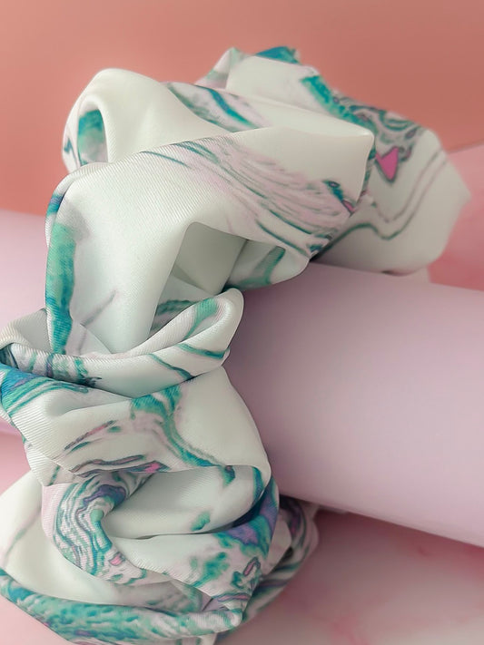 Marble - White marble print Gym & Swim XL Scrunchie