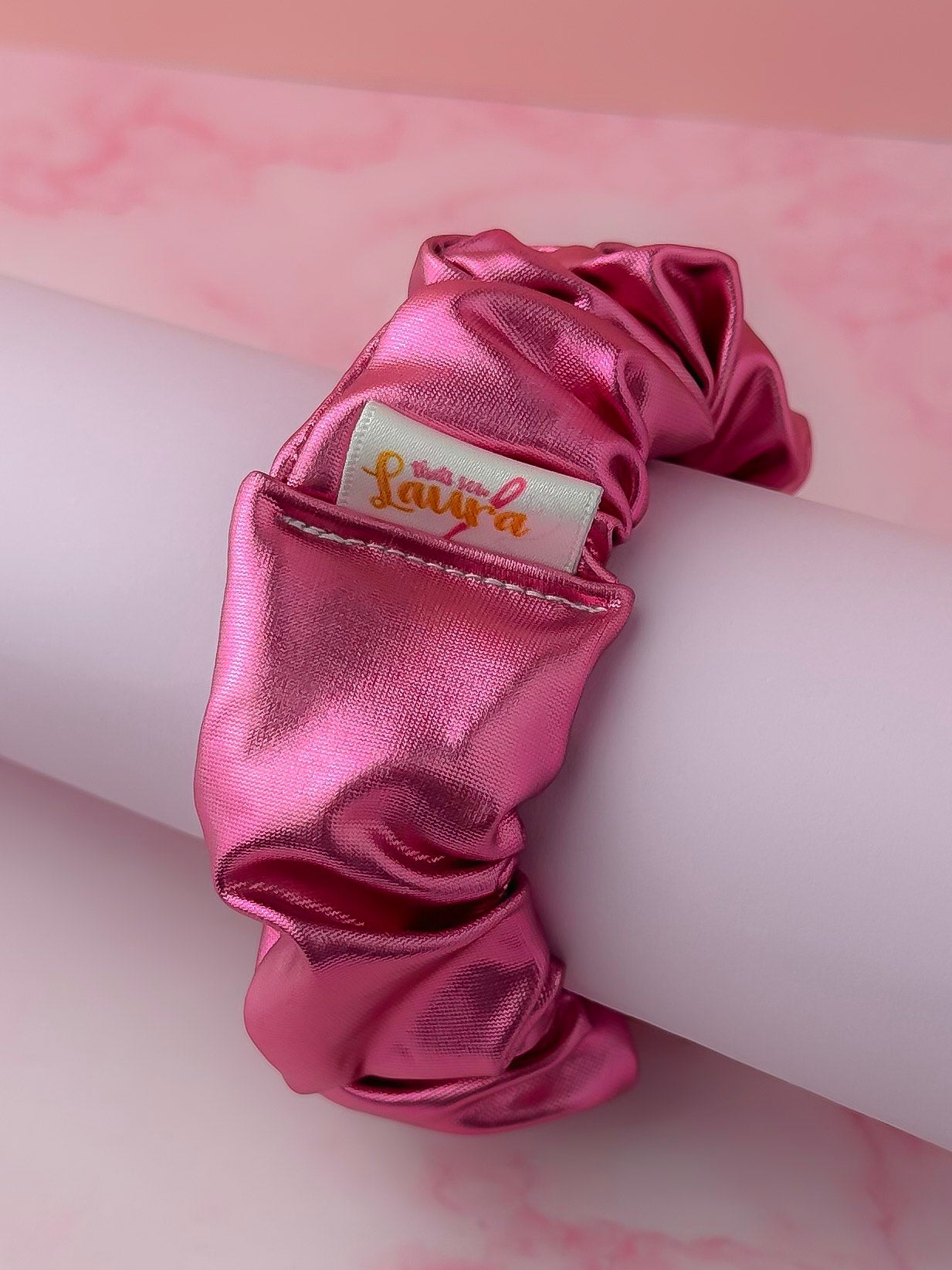 Cerise - Pink Jersey Foil wide scrunchie