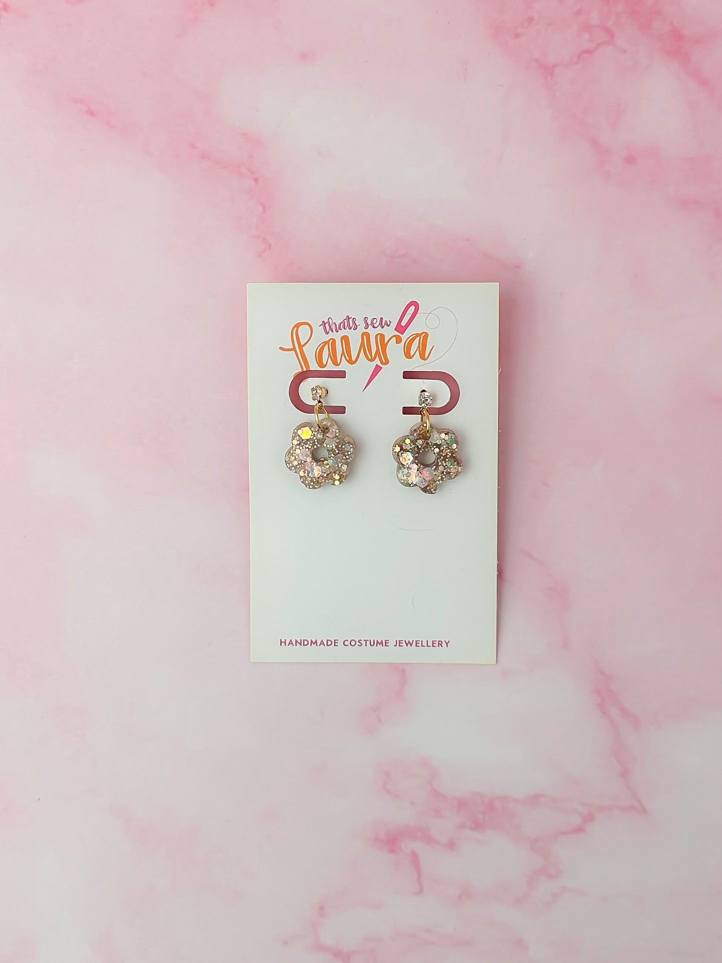 Champagne flowers - gold glitter Resin Earrings