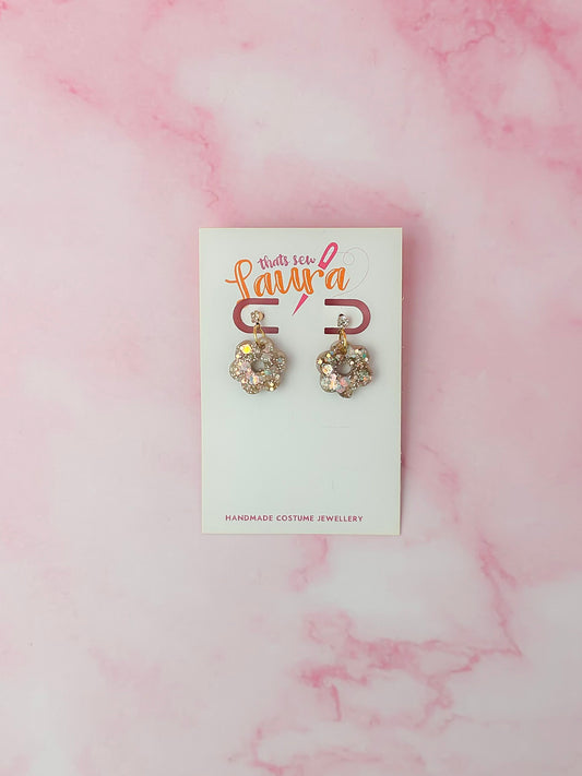 Champagne flowers - gold glitter Resin Earrings