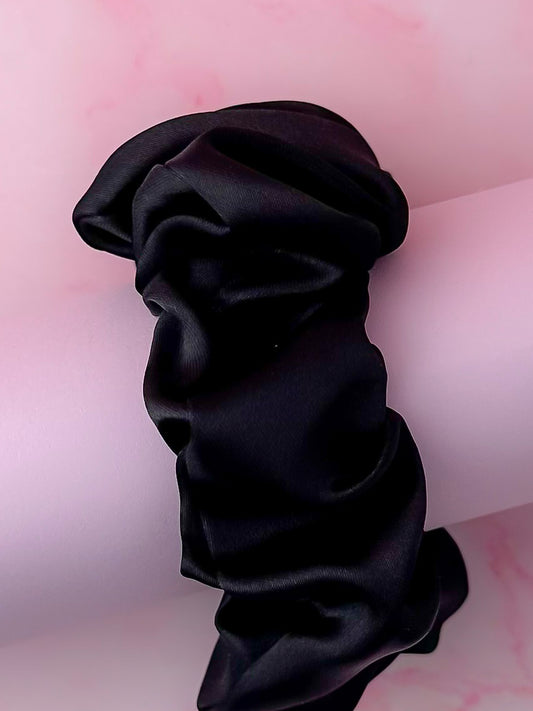 Noire - Black satin wide scrunchie