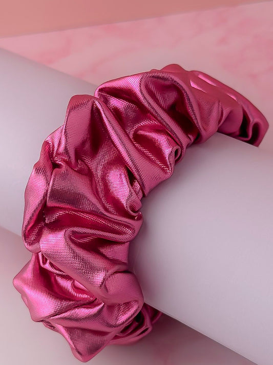 Cerise - Pink Jersey Foil wide scrunchie
