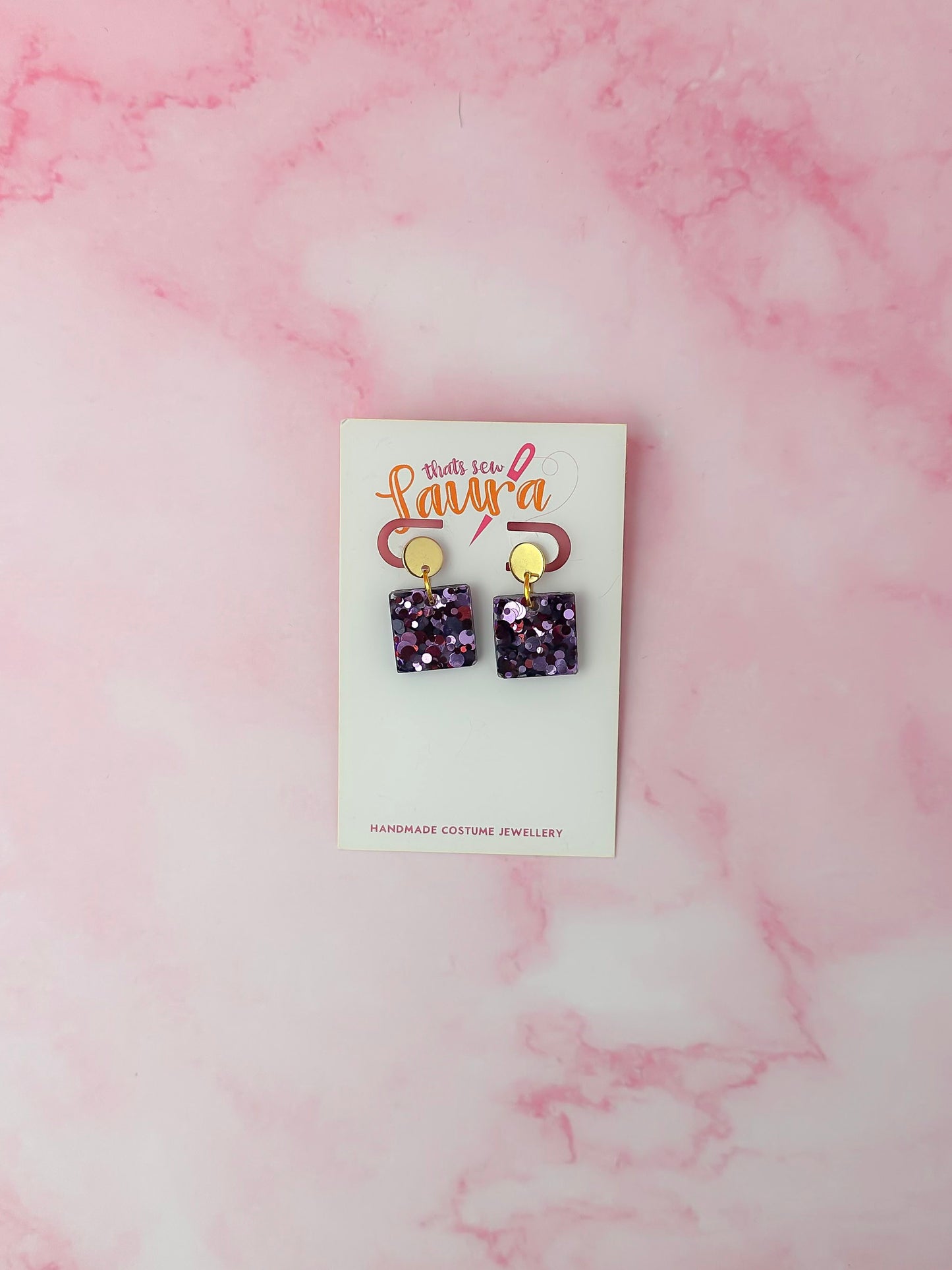Autumn Squares - purple glitter Resin Earrings