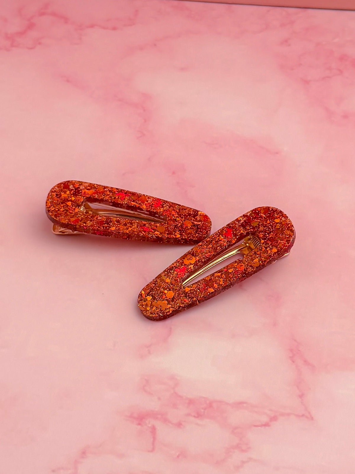 Ember - orange classic style Glitter Resin Hair Clips