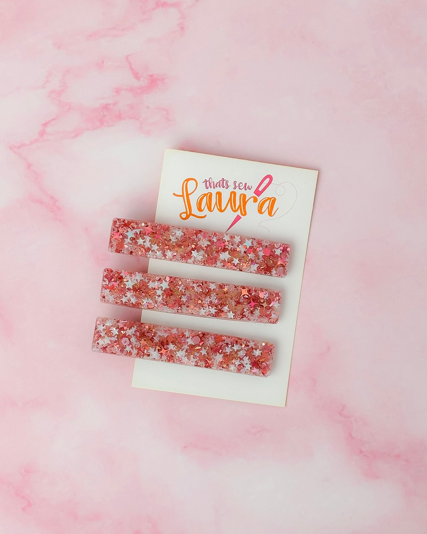 Seasonal Sparkle - Pink and Silver Trio Glitter Resin Hair Clips