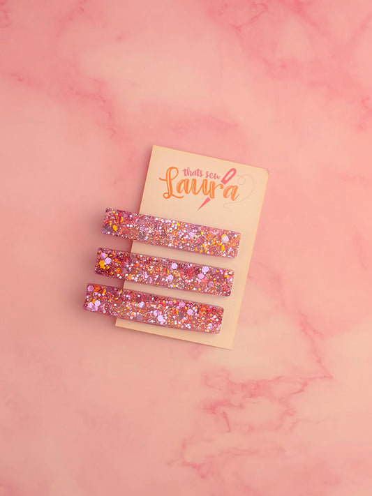 Amethyst - Purple and orange trio of Glitter Resin Hair Clips