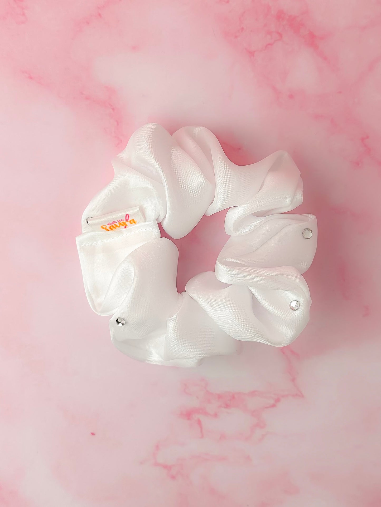 Wedding bells - White crystal voile classic scrunchie