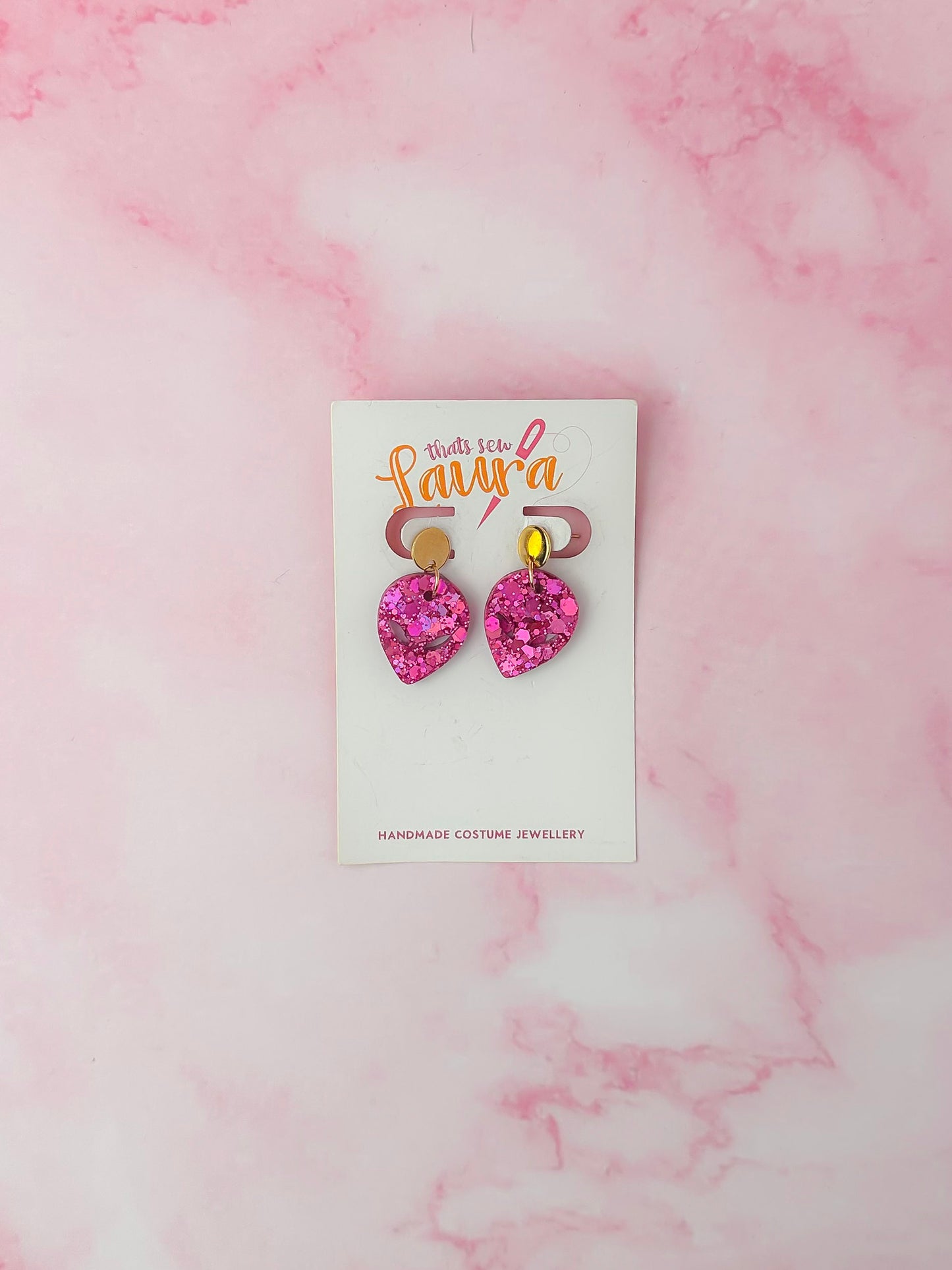 Pink Aliens - pink glitter Resin Earrings
