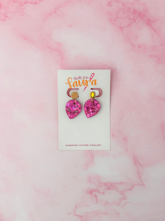Pink Aliens - pink glitter Resin Earrings