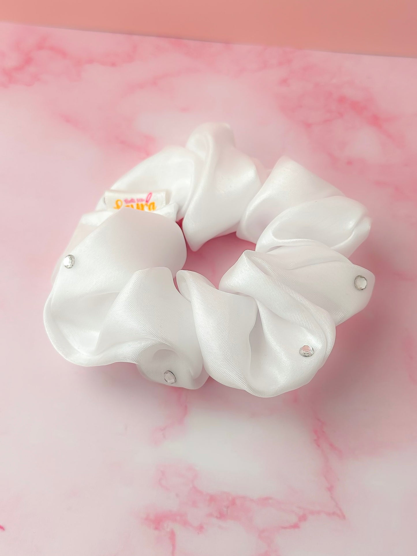 Wedding bells - White crystal voile classic scrunchie