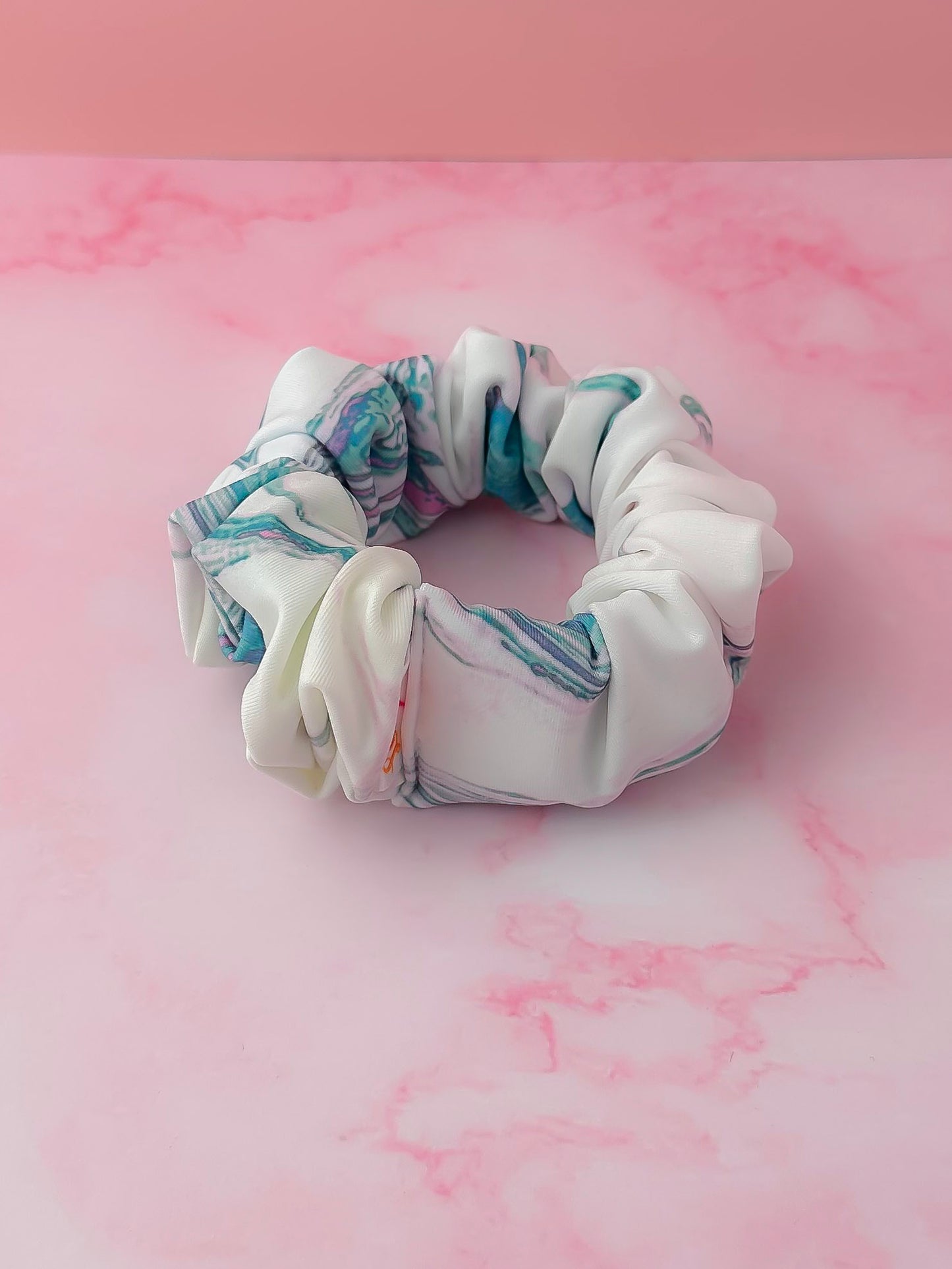 Marble - White and blue marble gym & swim wide scrunchie