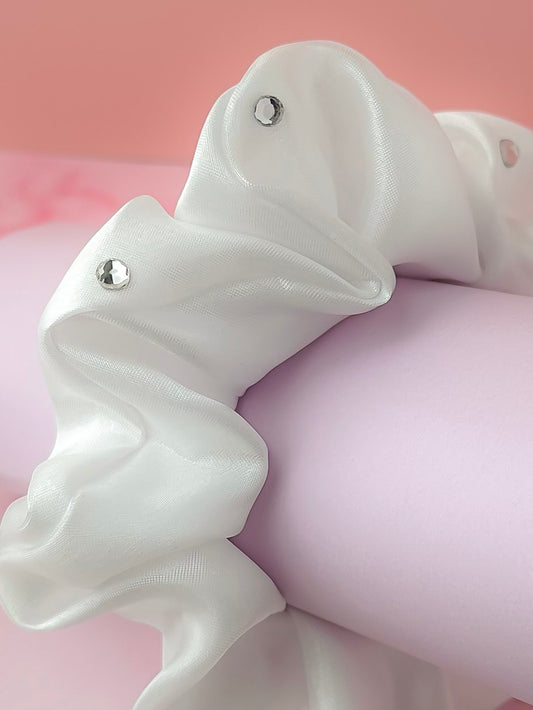 Wedding bells - White crystal voile classic scrunchie