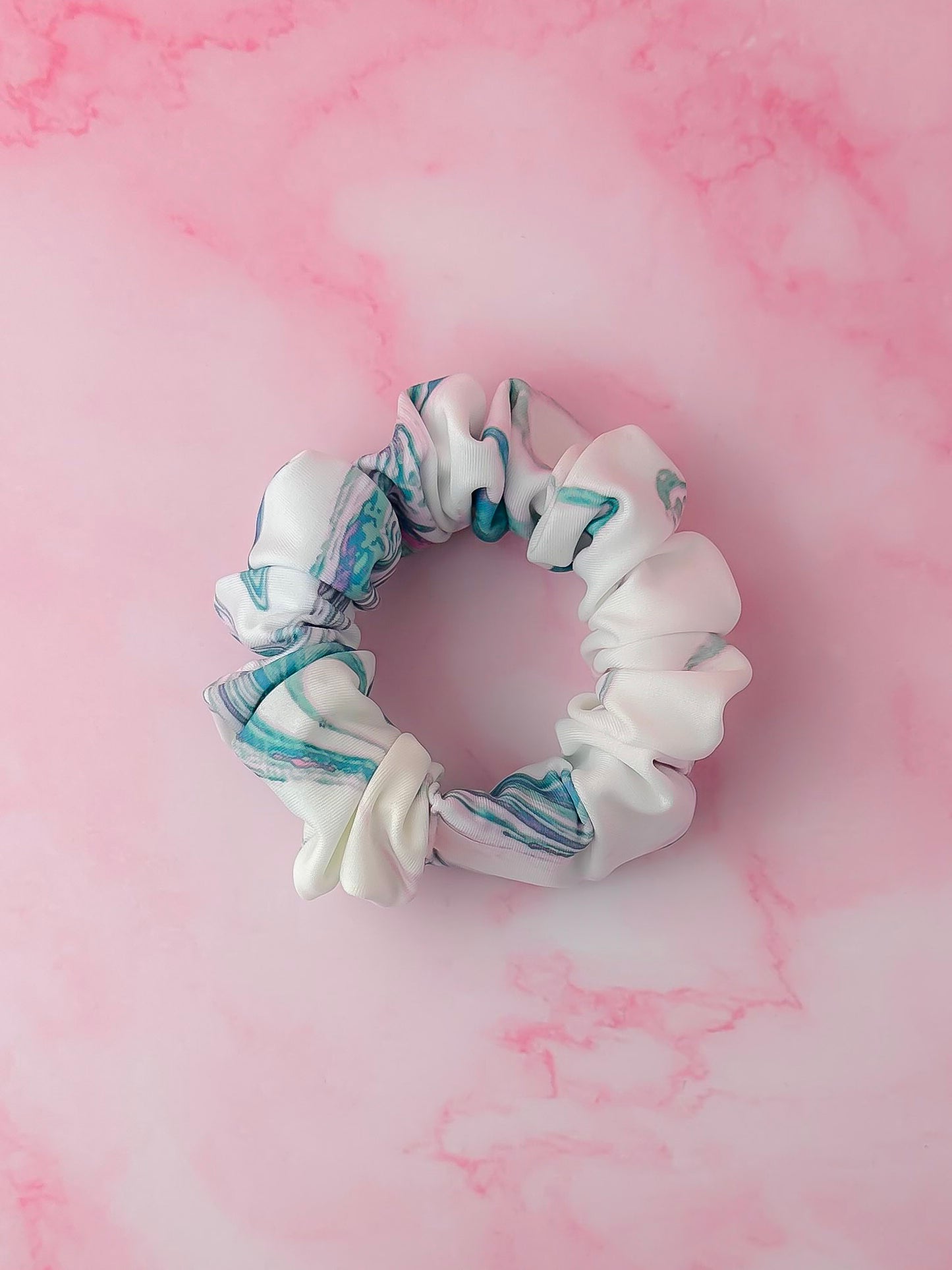 Marble - White and blue marble gym & swim wide scrunchie