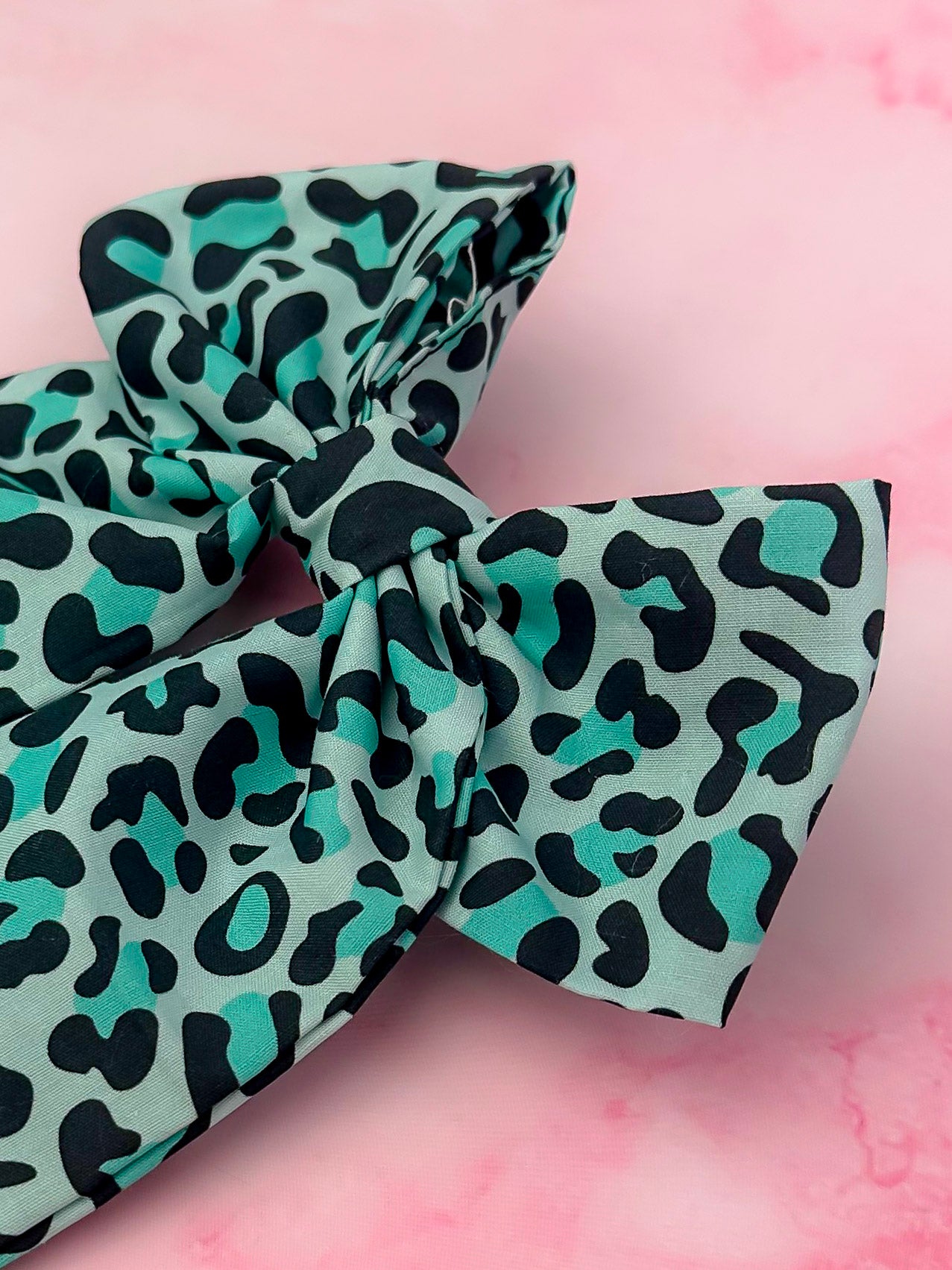 Brittany - Teal Leopard print long Hair Bow
