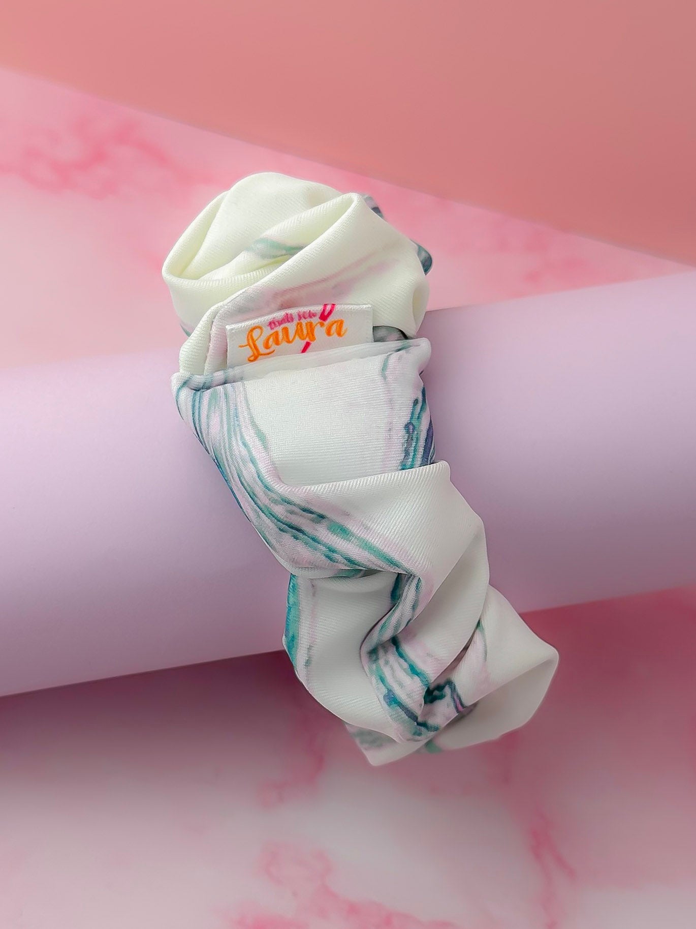 Marble - White and blue marble gym & swim wide scrunchie