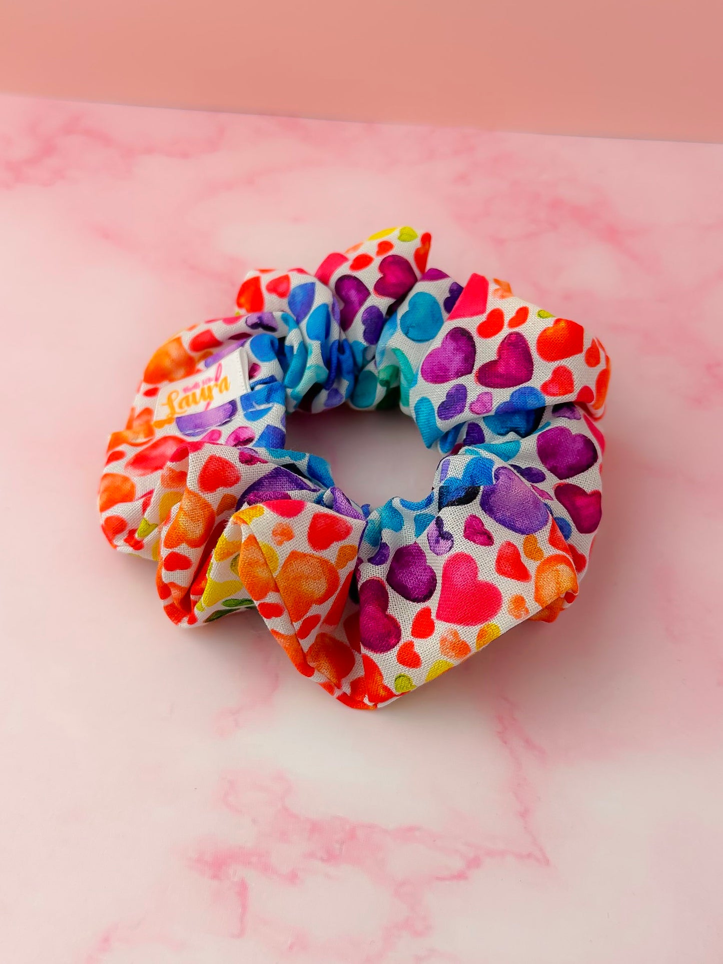Watercolour Heart - multicolour heart print classic scrunchie