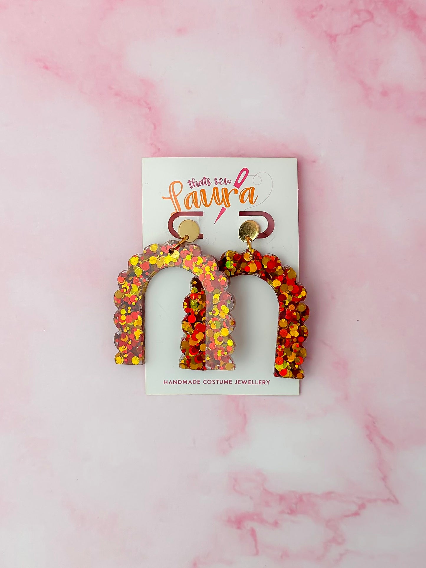 Seasonal Arches - Red & gold glitter Resin Earrings