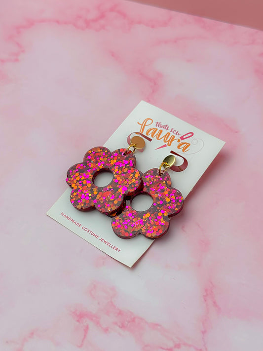 Juniper Flowers - Pink & orange Resin Earrings