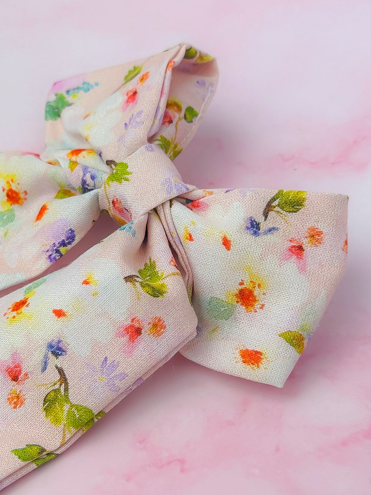 Eloise - Pink Floral print long Hair Bow