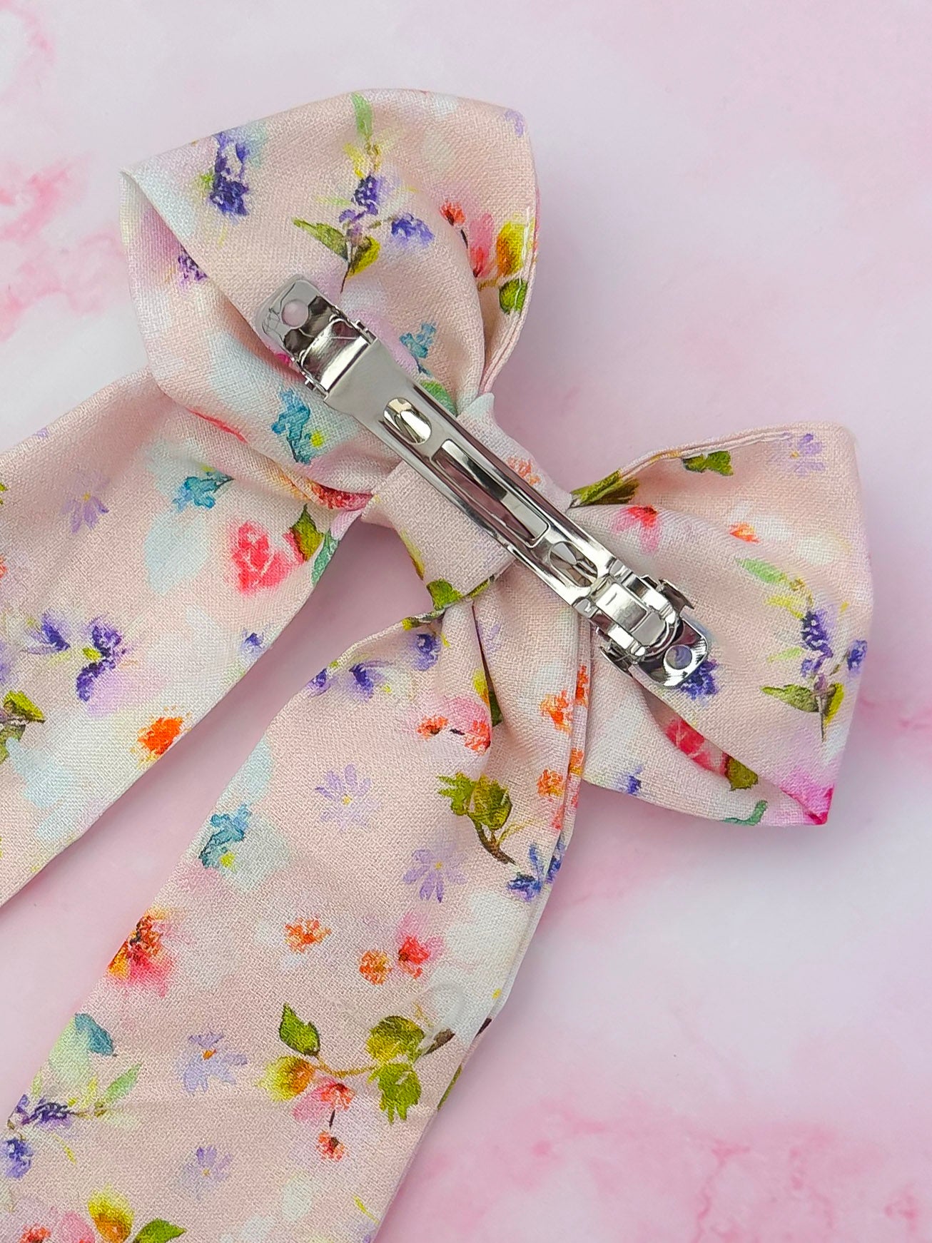 Eloise - Pink Floral print long Hair Bow