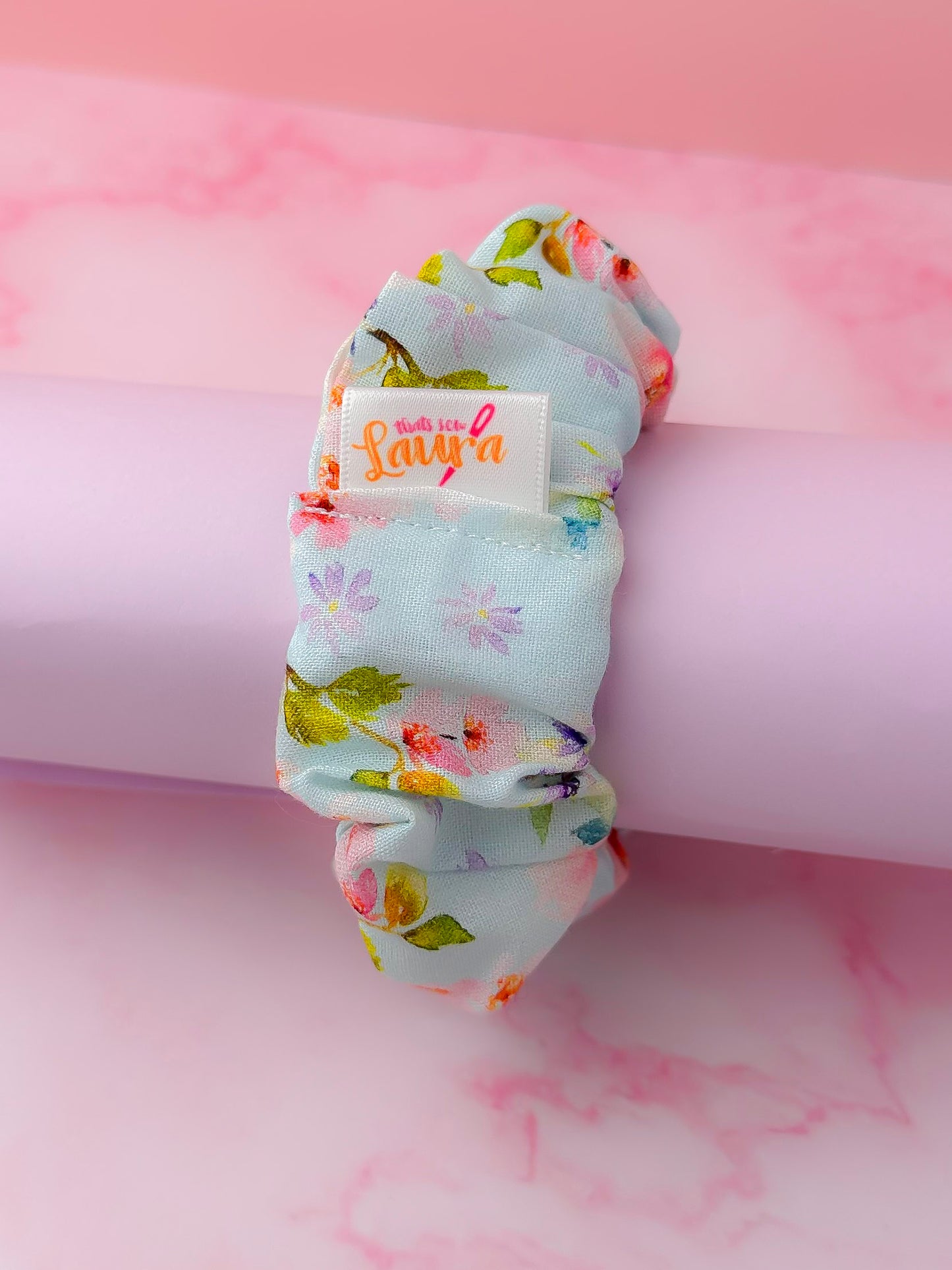 Lois - Blue Floral print Wide scrunchie