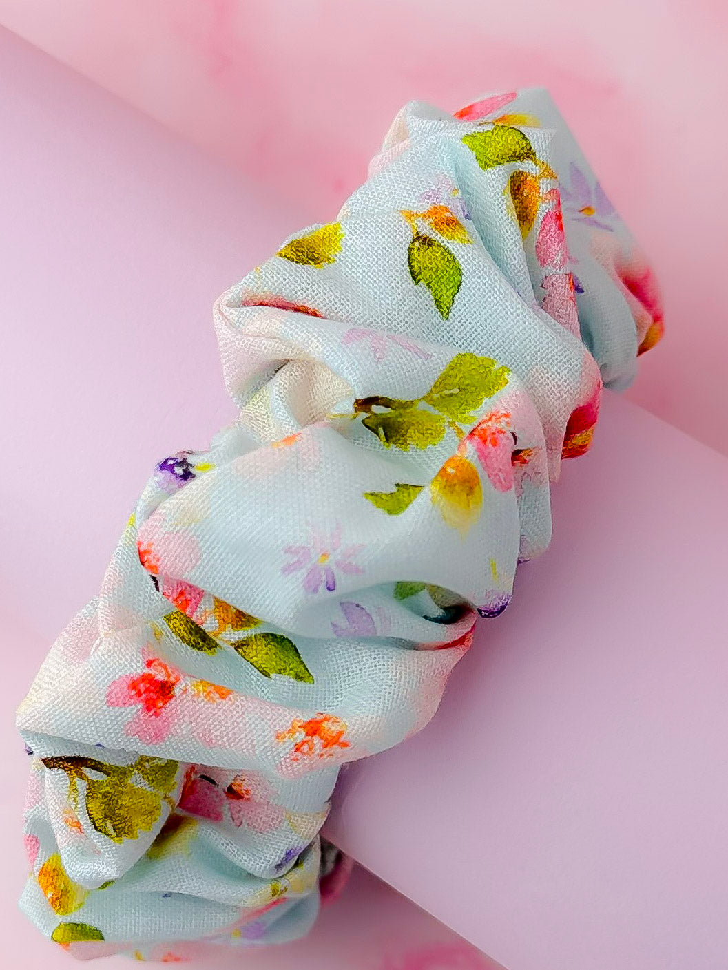 Lois - Blue Floral print Wide scrunchie