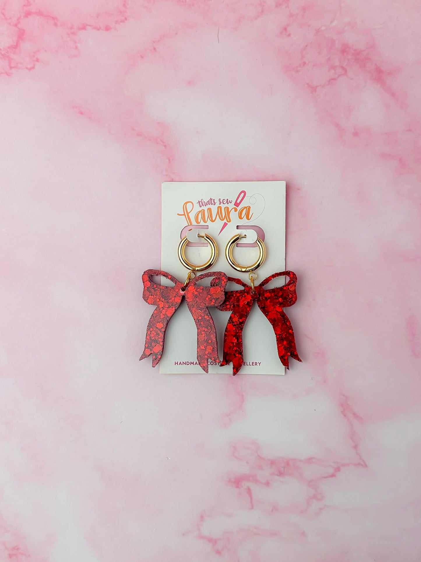 Christmas Bows - red glitter Resin Earrings