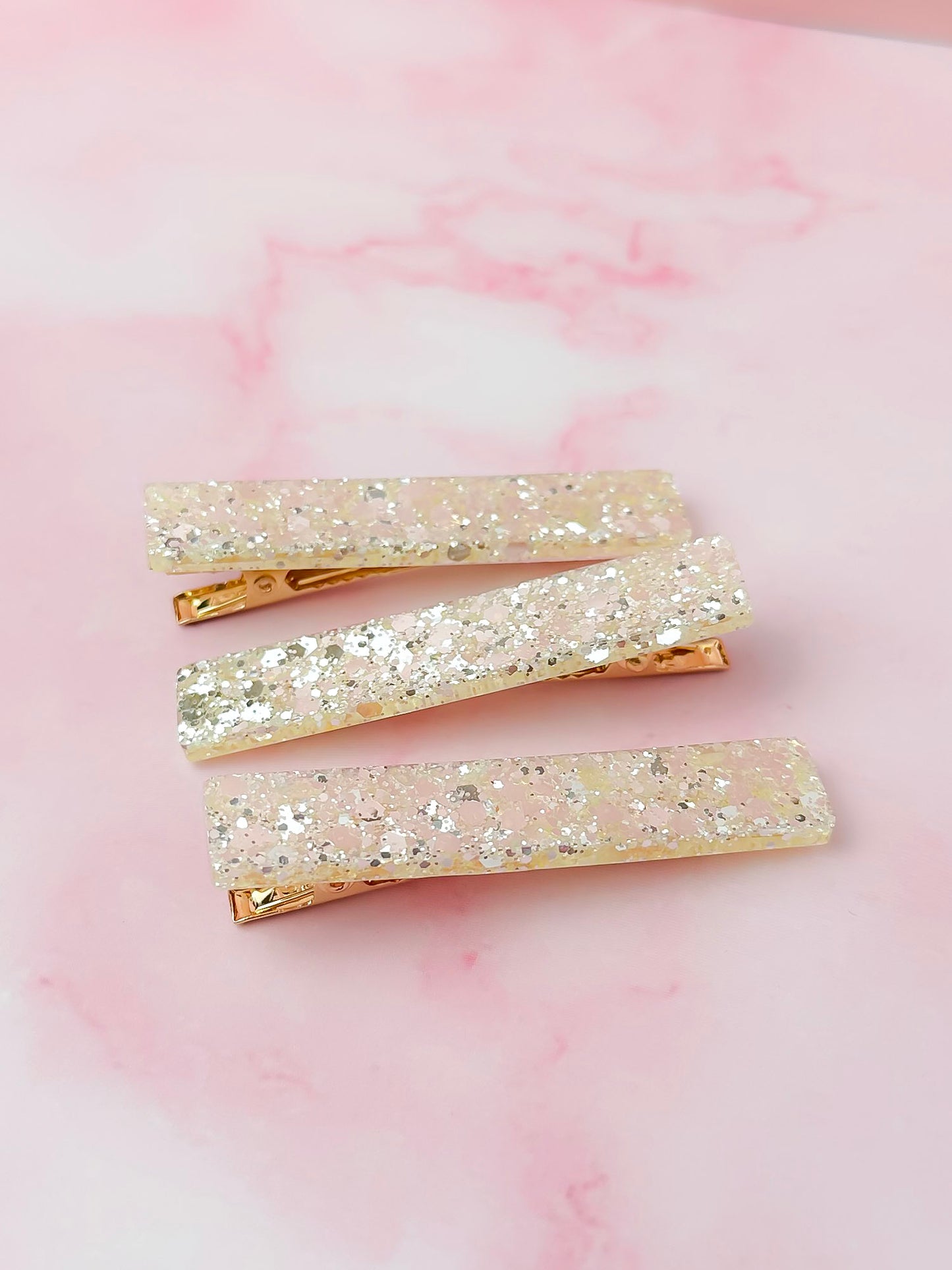 Daffy - Yellow Glitter Trio Resin Hair Clips