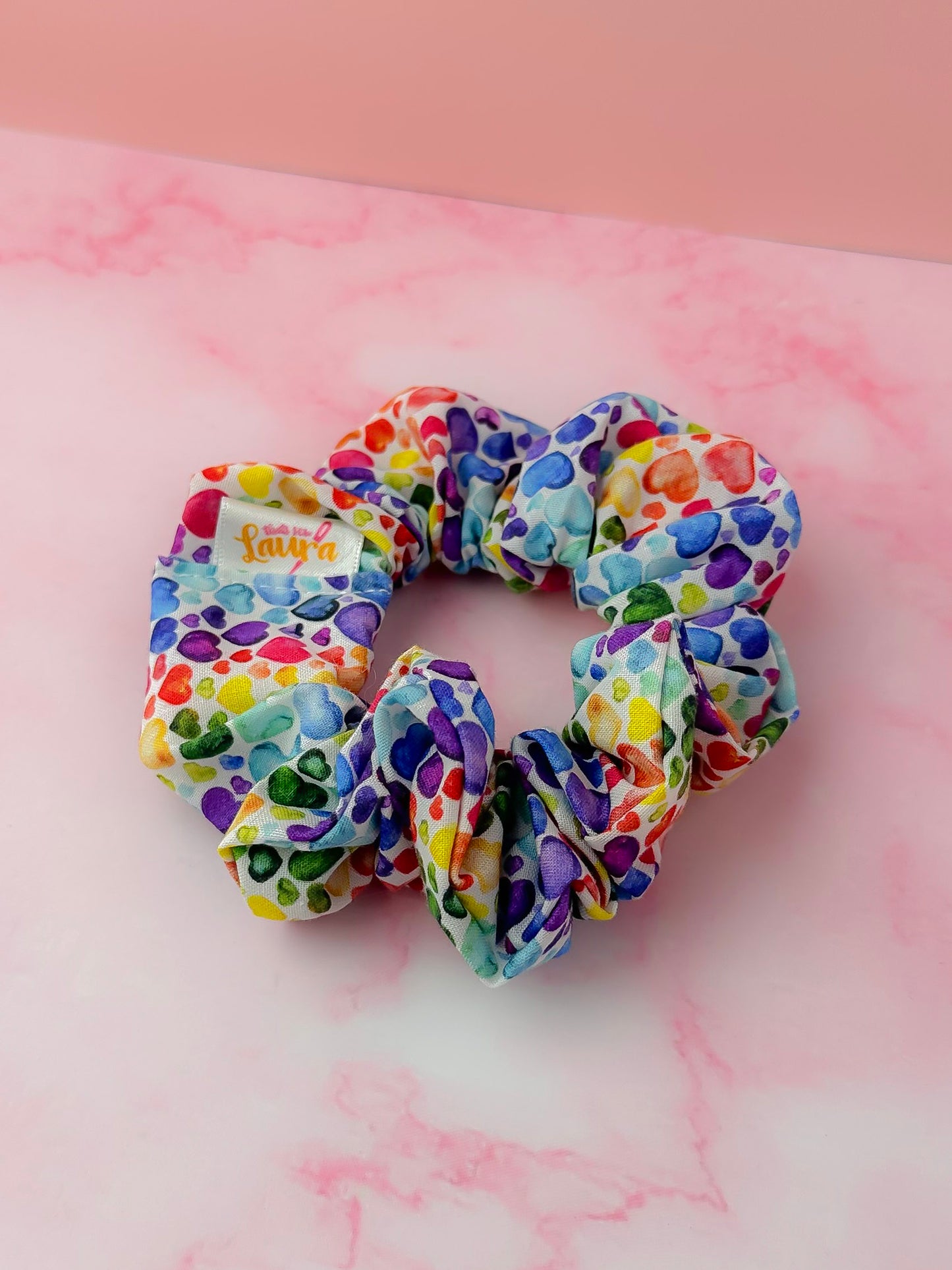 Watercolour Heart Dark - multicolour heart print classic scrunchie