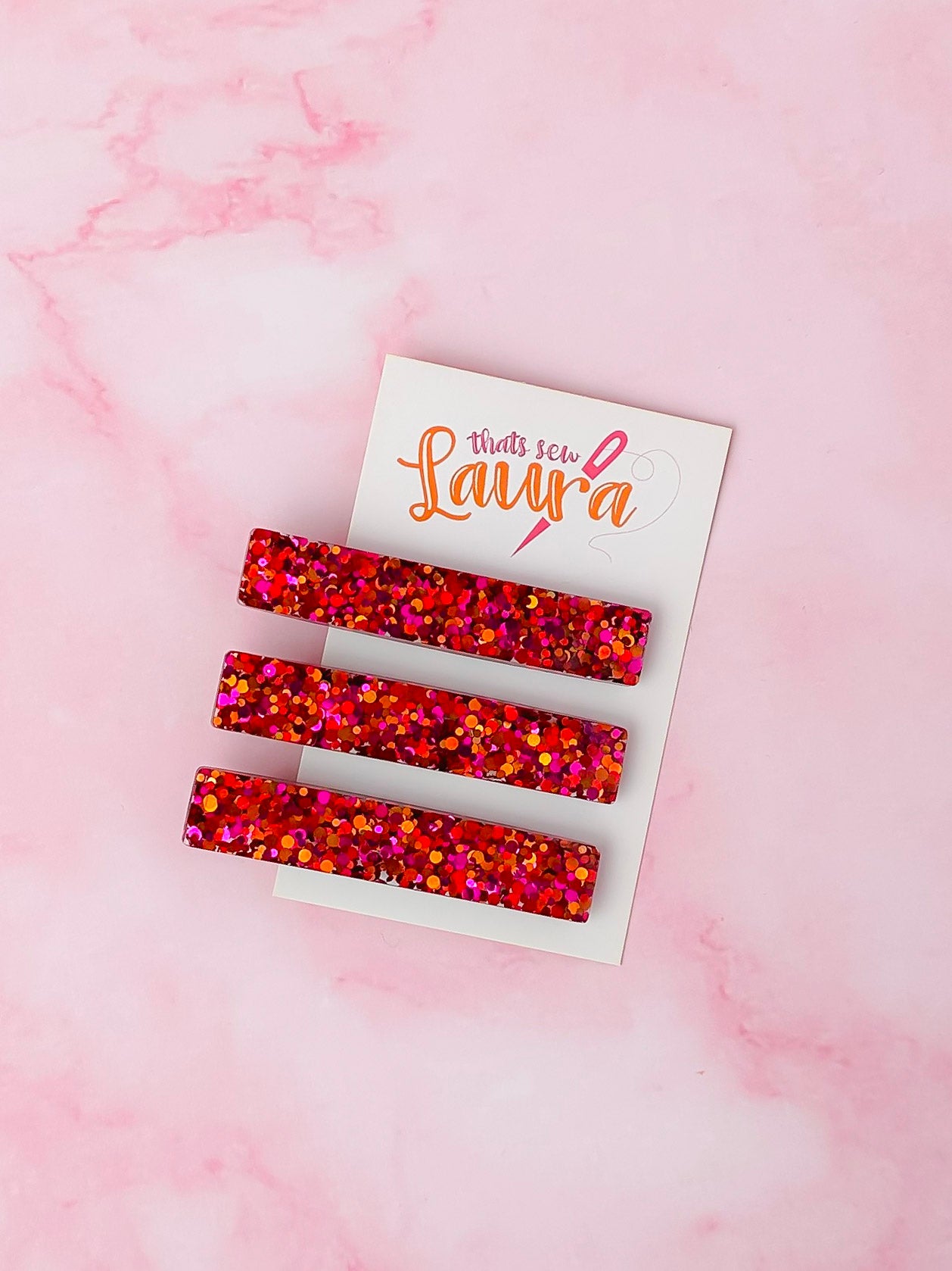 Scorpio - Pink & Orange Glitter Trio Resin Hair Clips