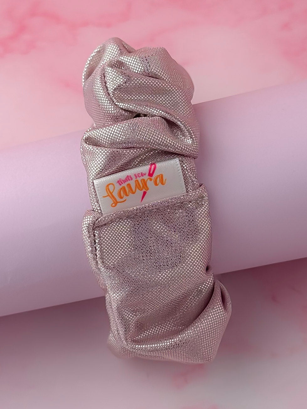 Shimmer - Light Pink Foil wide scrunchie