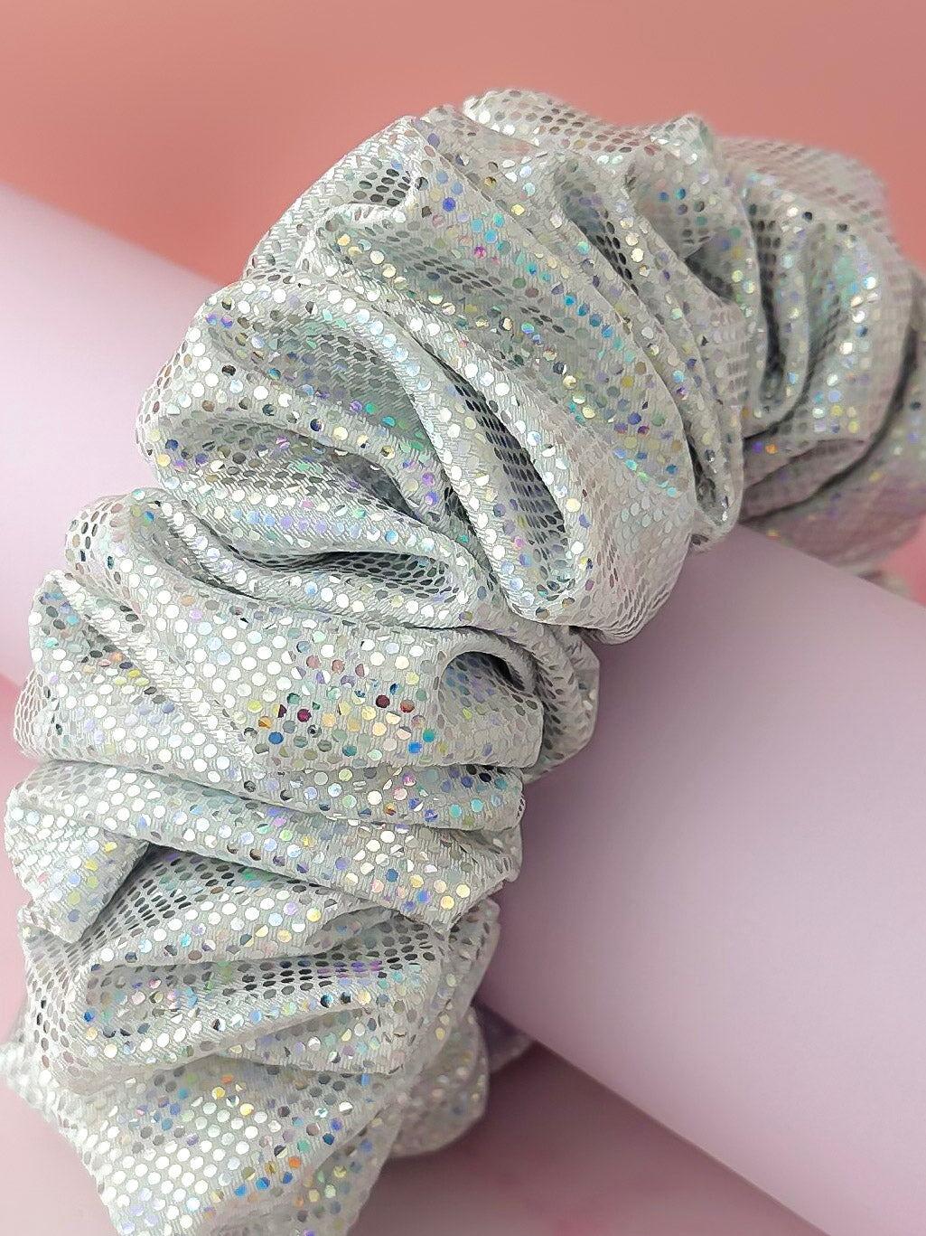 Disco - Silver Glitter ball dance fabric XL Scrunchie