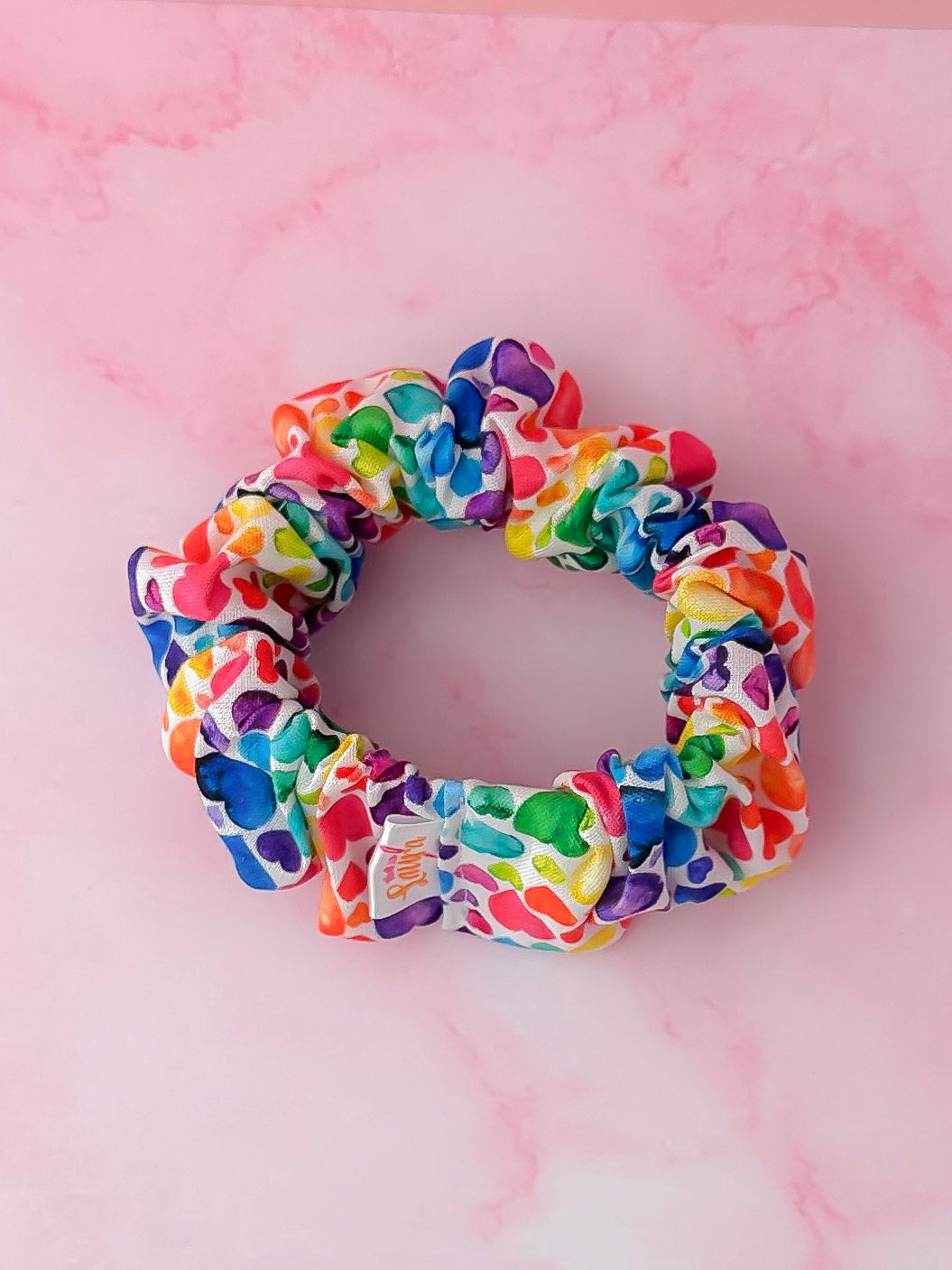 Watercolour Heart - multicolour heart print wide scrunchie