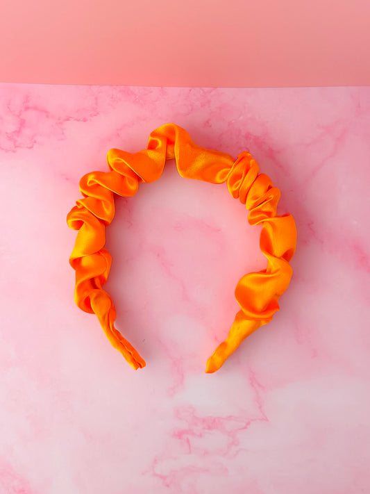 Pumpkin - Orange satin Scrunchie Headband