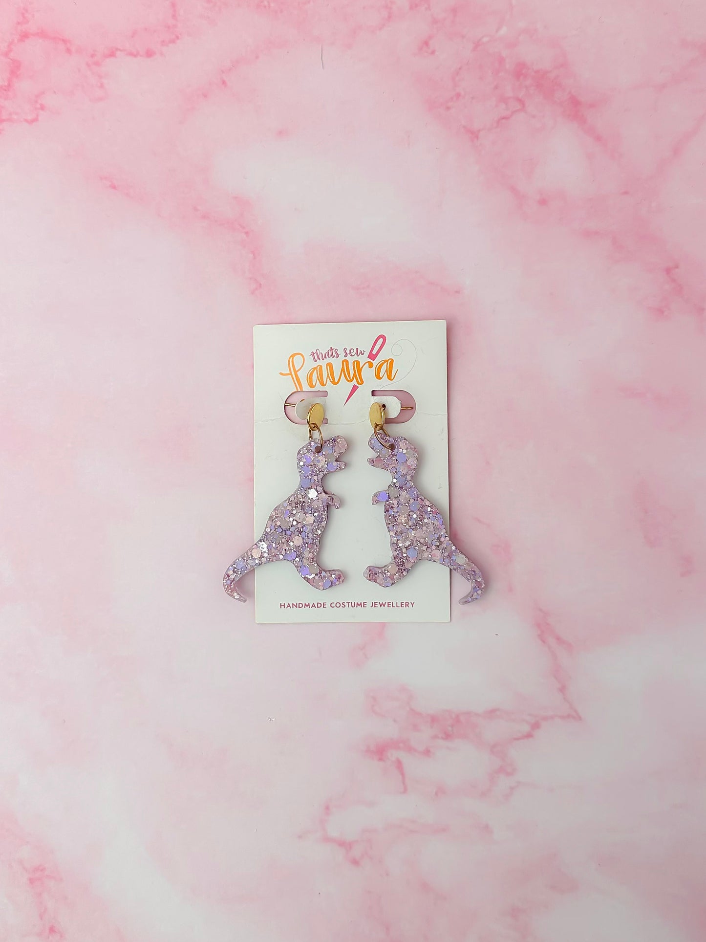 Petal Dinosaurs - pink and lilac Resin Earrings