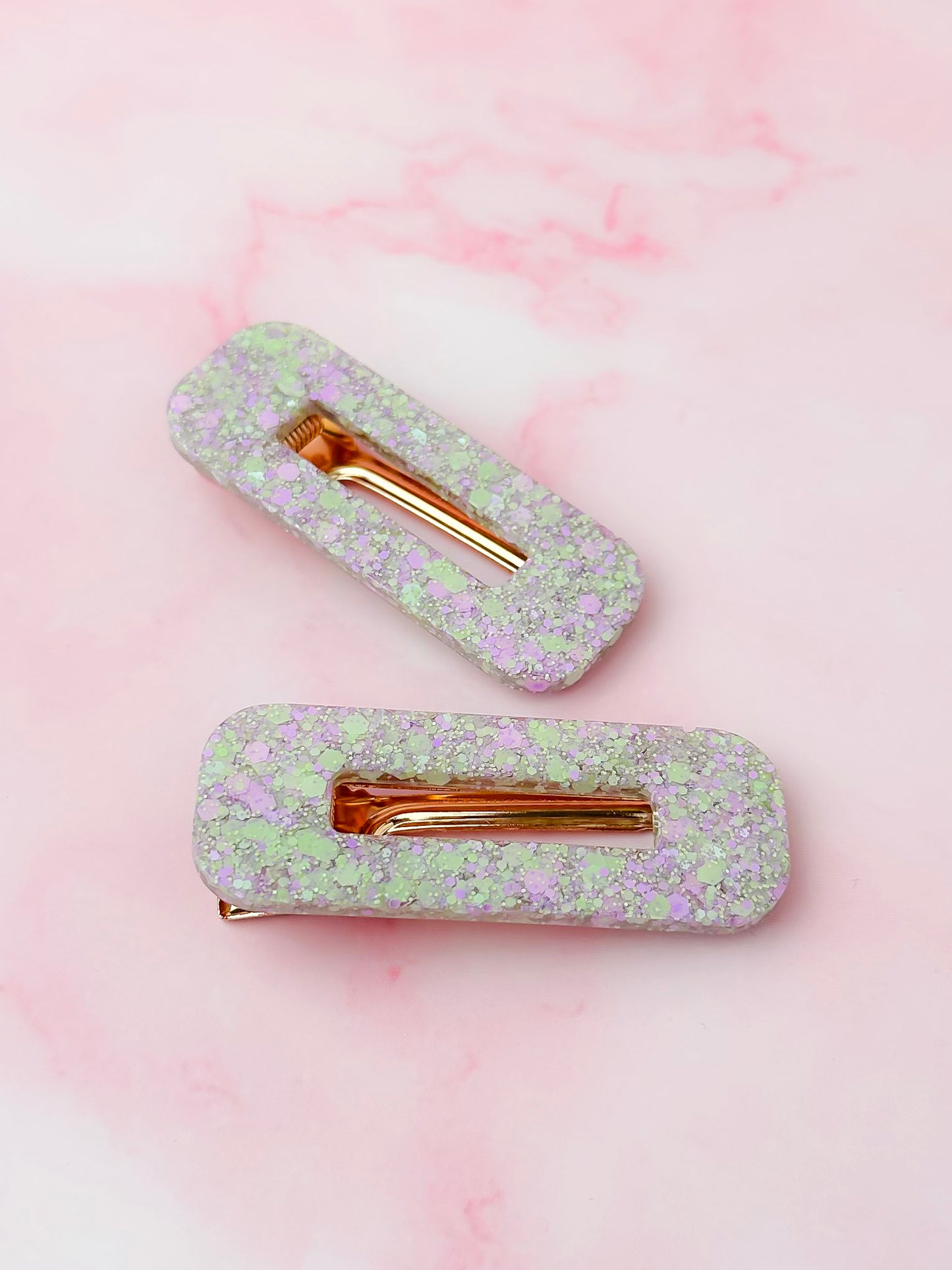 Aida - Pastel Lilac & Green Oblong Resin Hair Clips