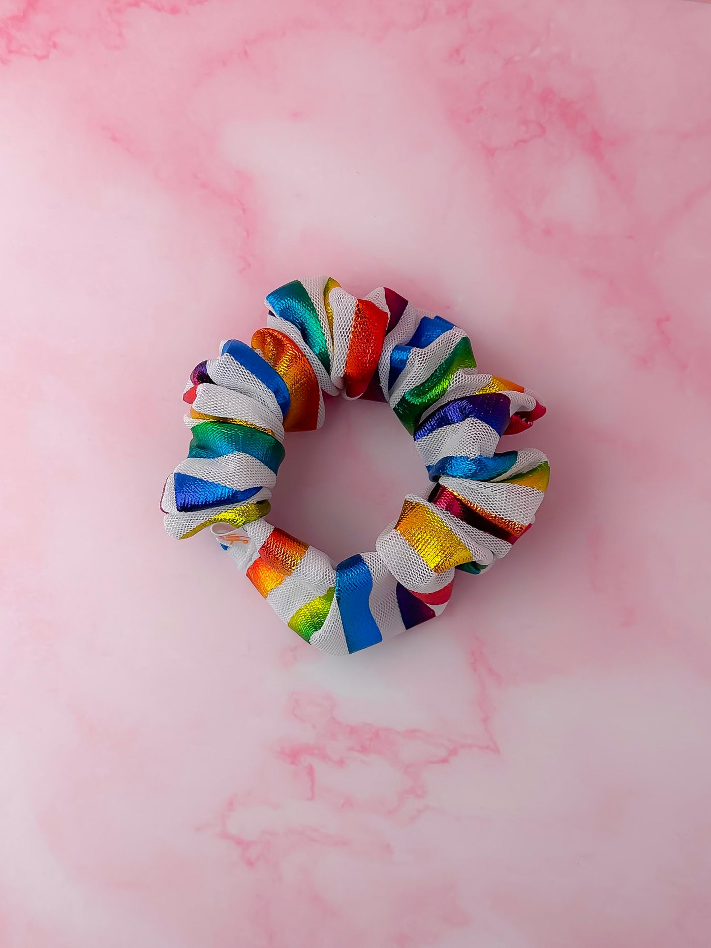 Pride - Multicolour metallic mesh wide scrunchie