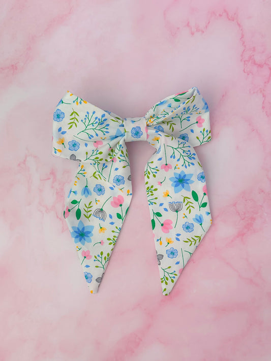 Cleo - Floral print long Hair Bow