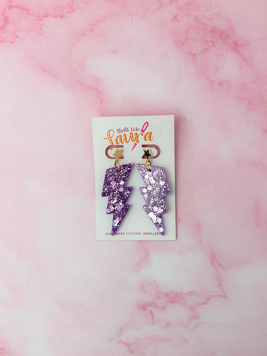 Lavender lighting bolts - Lilac Resin Earrings