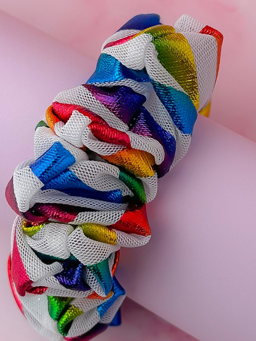 Pride - Multicolour metallic mesh wide scrunchie