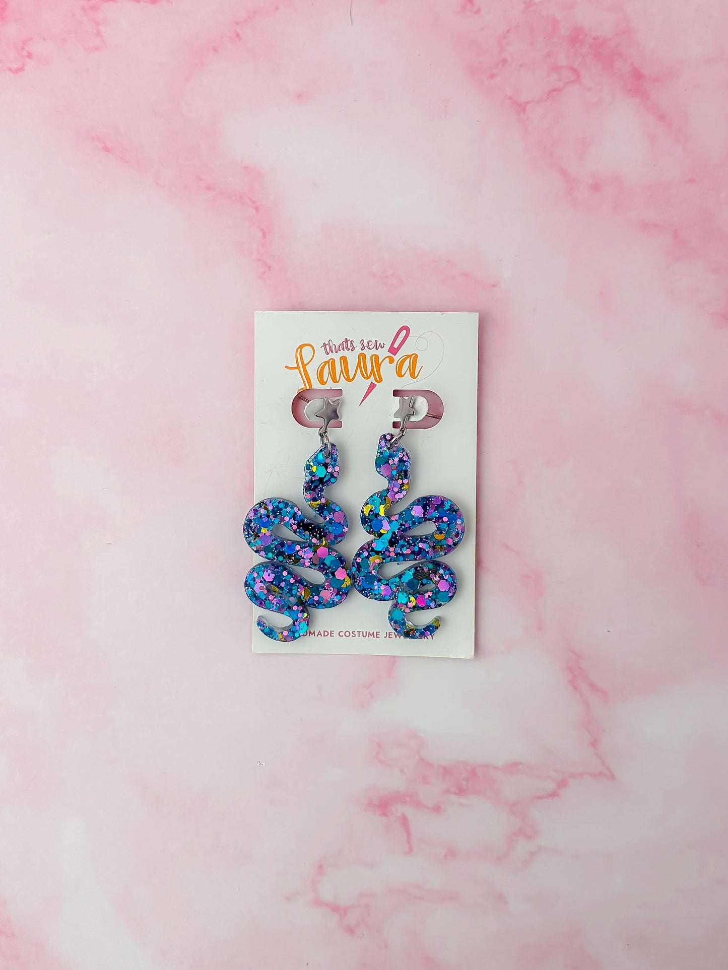 Mystical moon snakes - purple, blue & gold Resin Earrings