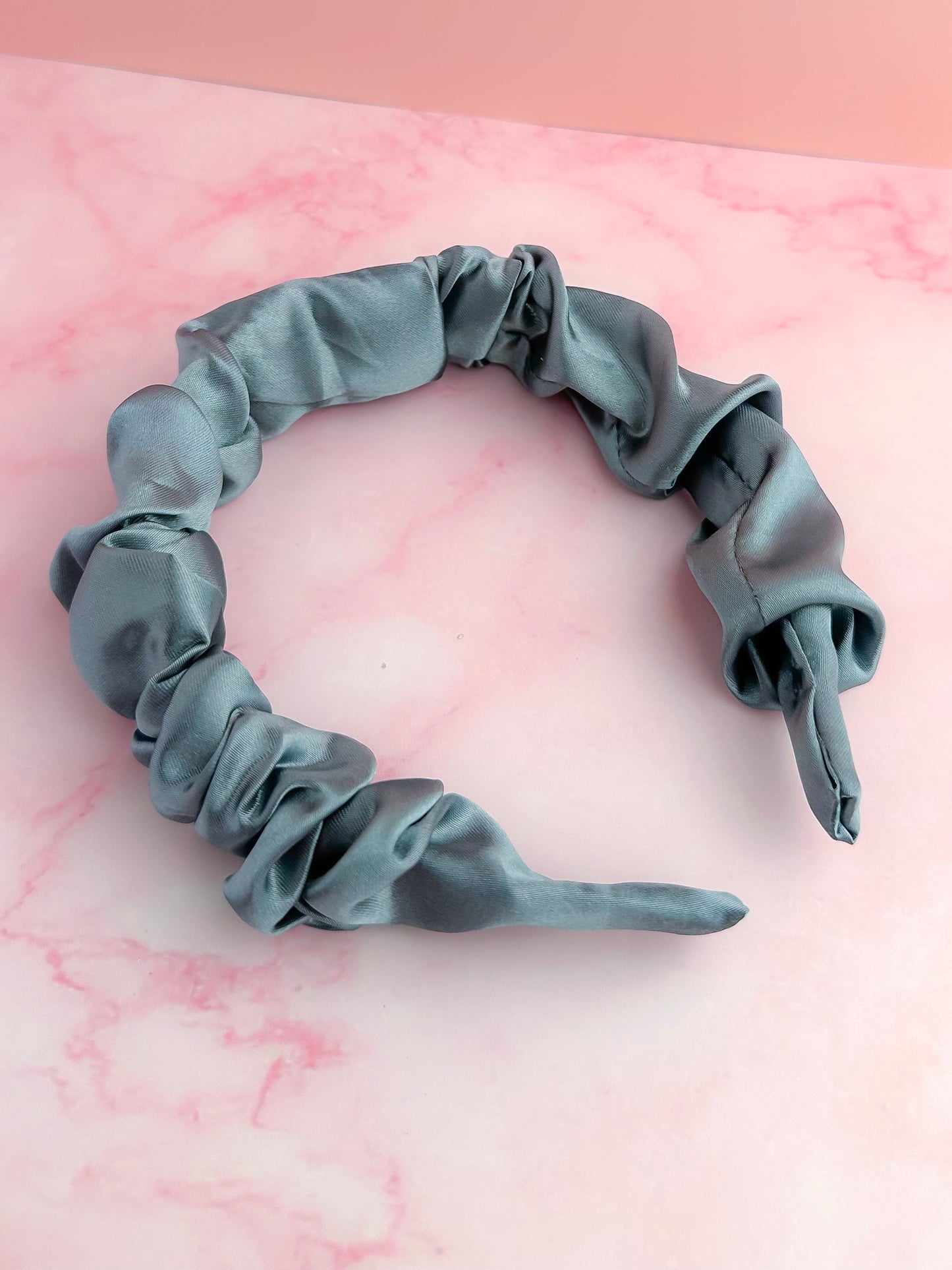 Ocean- Ocean Blue Satin Scrunchie Headband